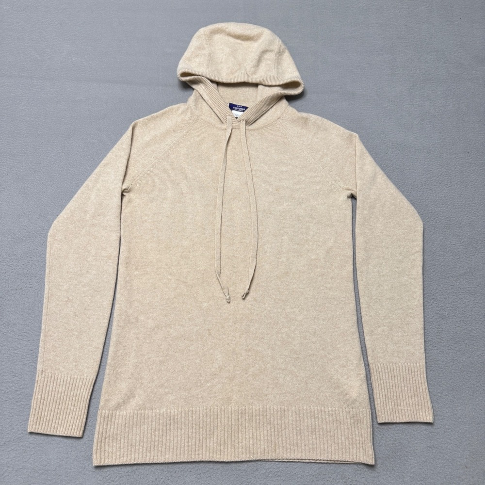J.Crew Sontuosa Hoodie Women S Beige 100% Cashmere Knit Pullover Sweater *